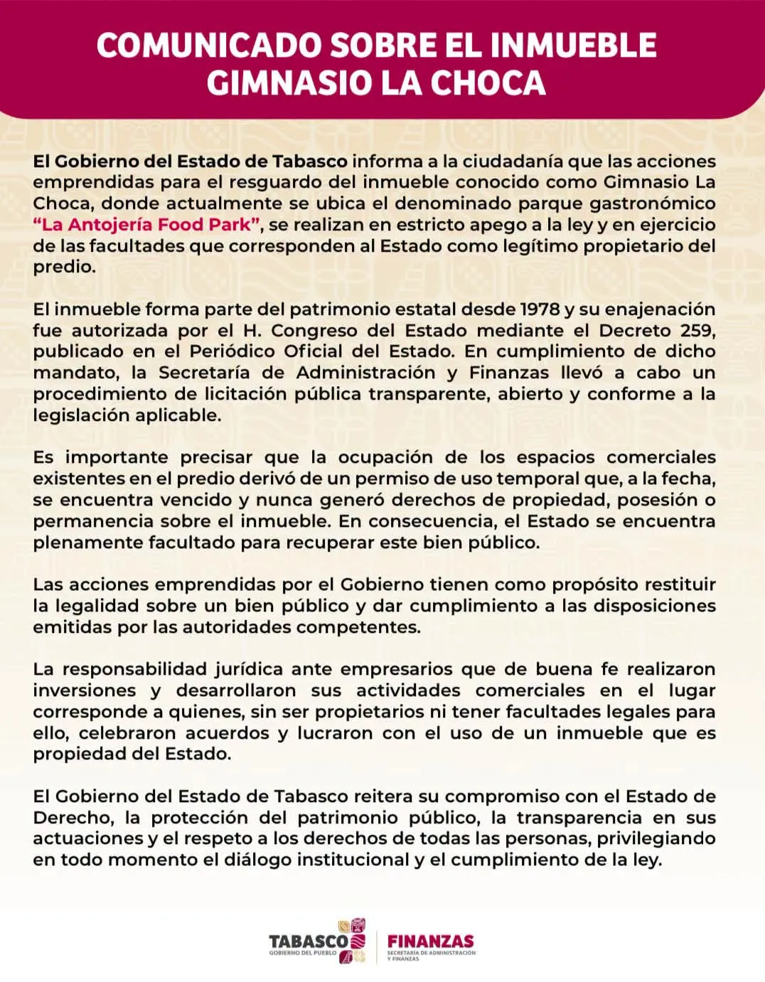 Tabasco recupera predio de La Choca; permiso comercial venció