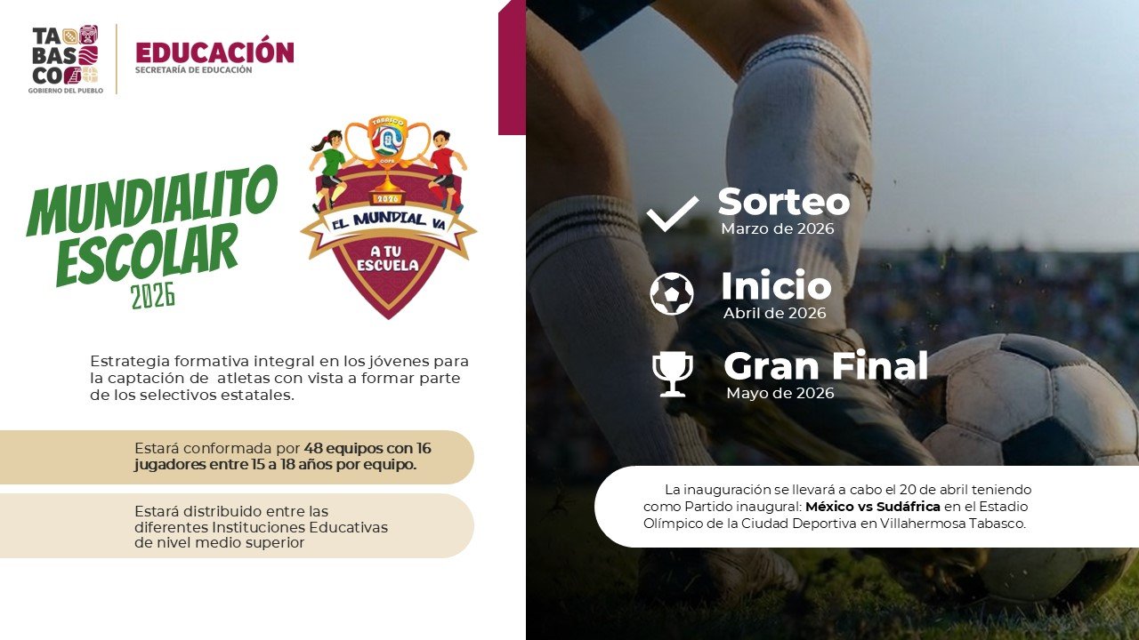 Tabasco será sede del Mundial Social y el Mundialito Escolar 2026
