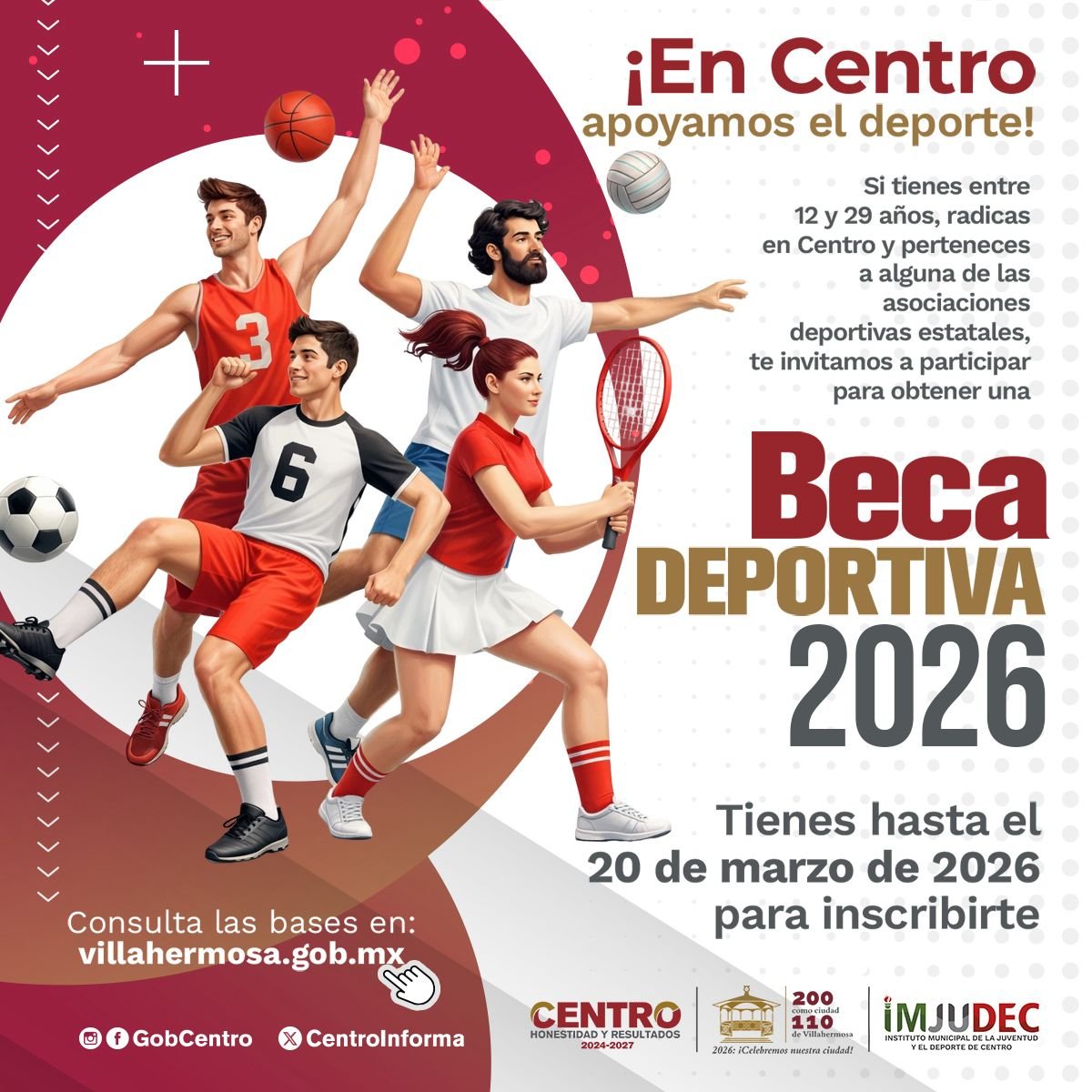 Emite Centro convocatorias para Beca Deportiva 2026