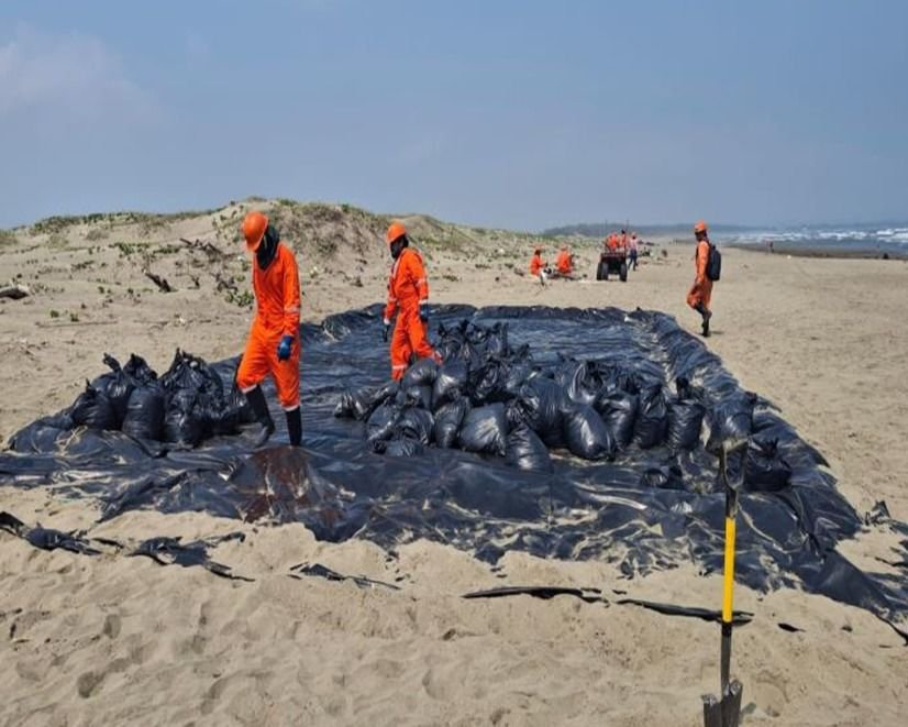 Limpian chapopote en playas del sur de Veracruz
