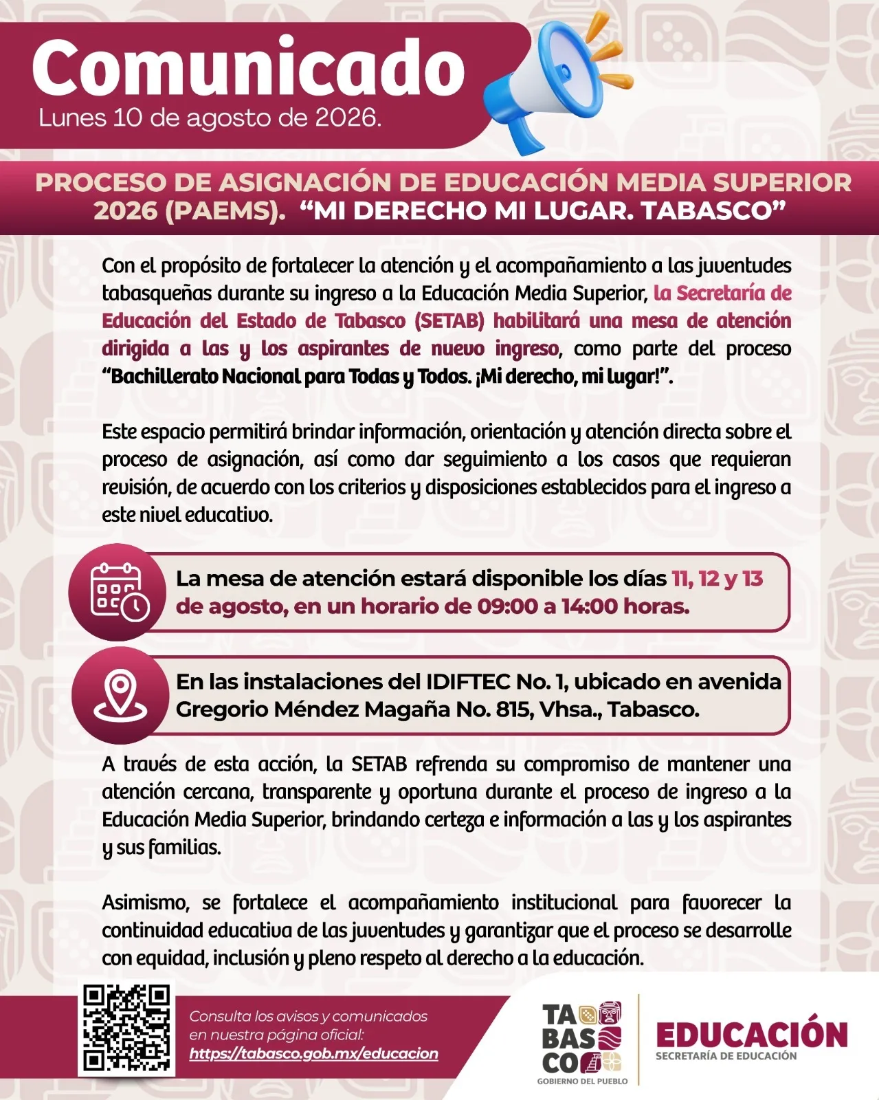 SETAB abre mesa de atención para aspirantes a bachillerato del 11 al 13 de agosto