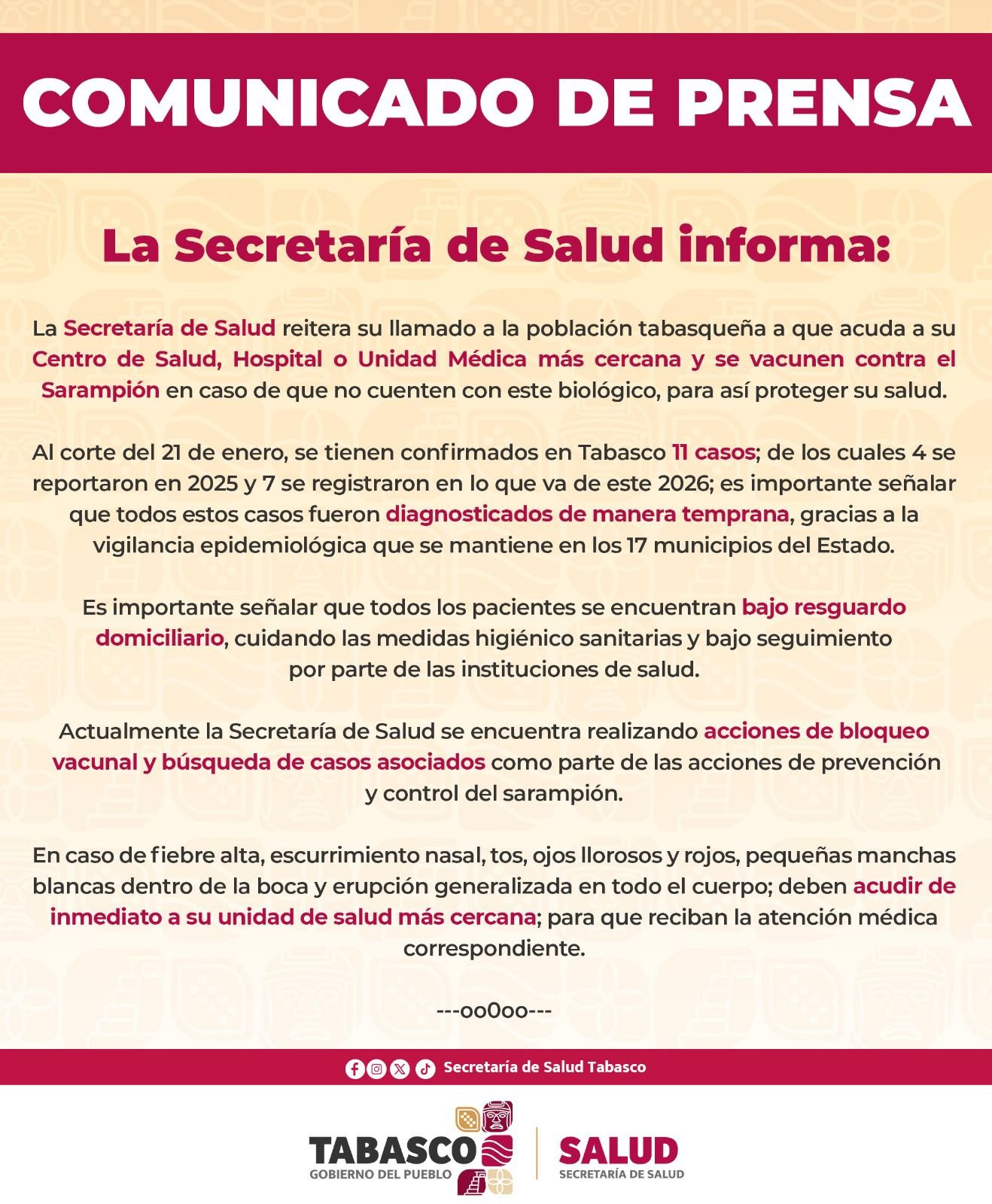 Tabasco refuerza alerta por sarampión; Salud confirma 11 casos