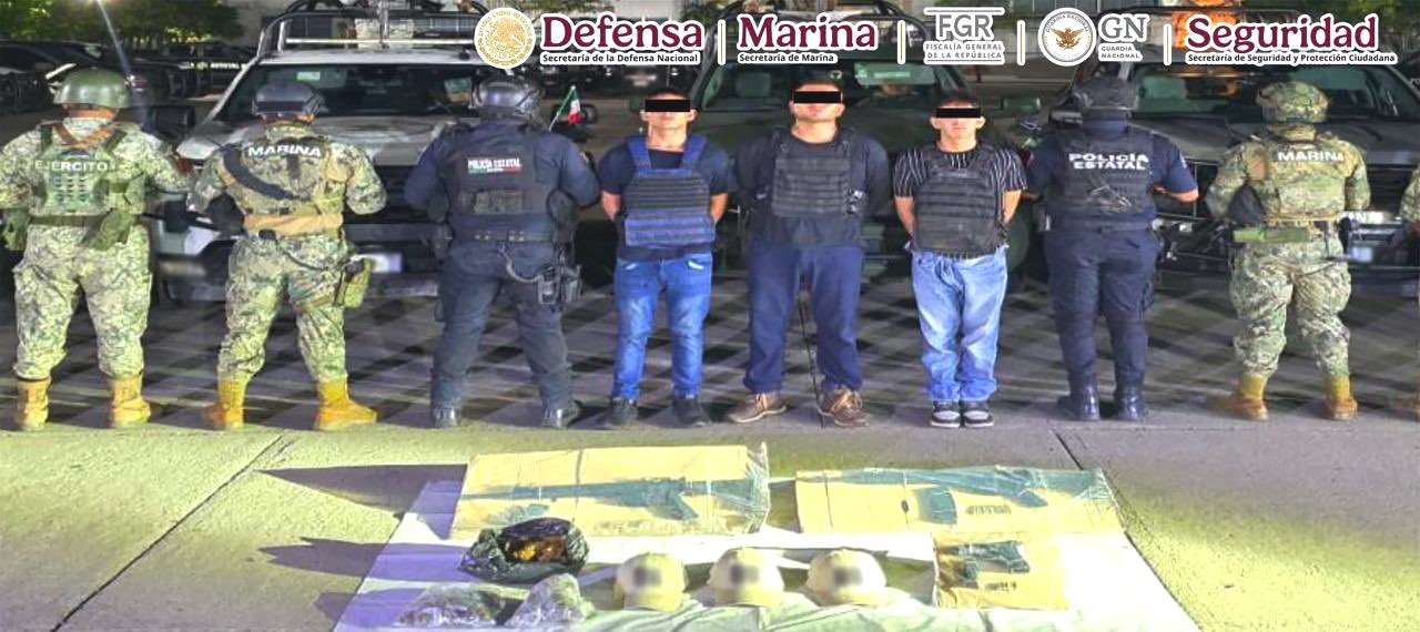 Detienen en Tabasco a tres presuntos extorsionadores armados