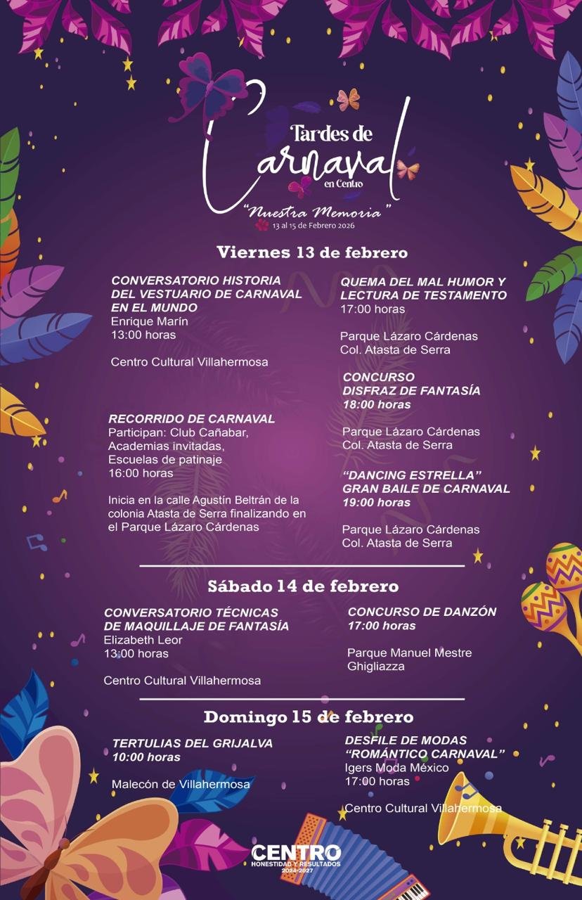 Llegan las Tardes de Carnaval en Centro, “Nuestra Memoria” del 13 al 15 de febrero