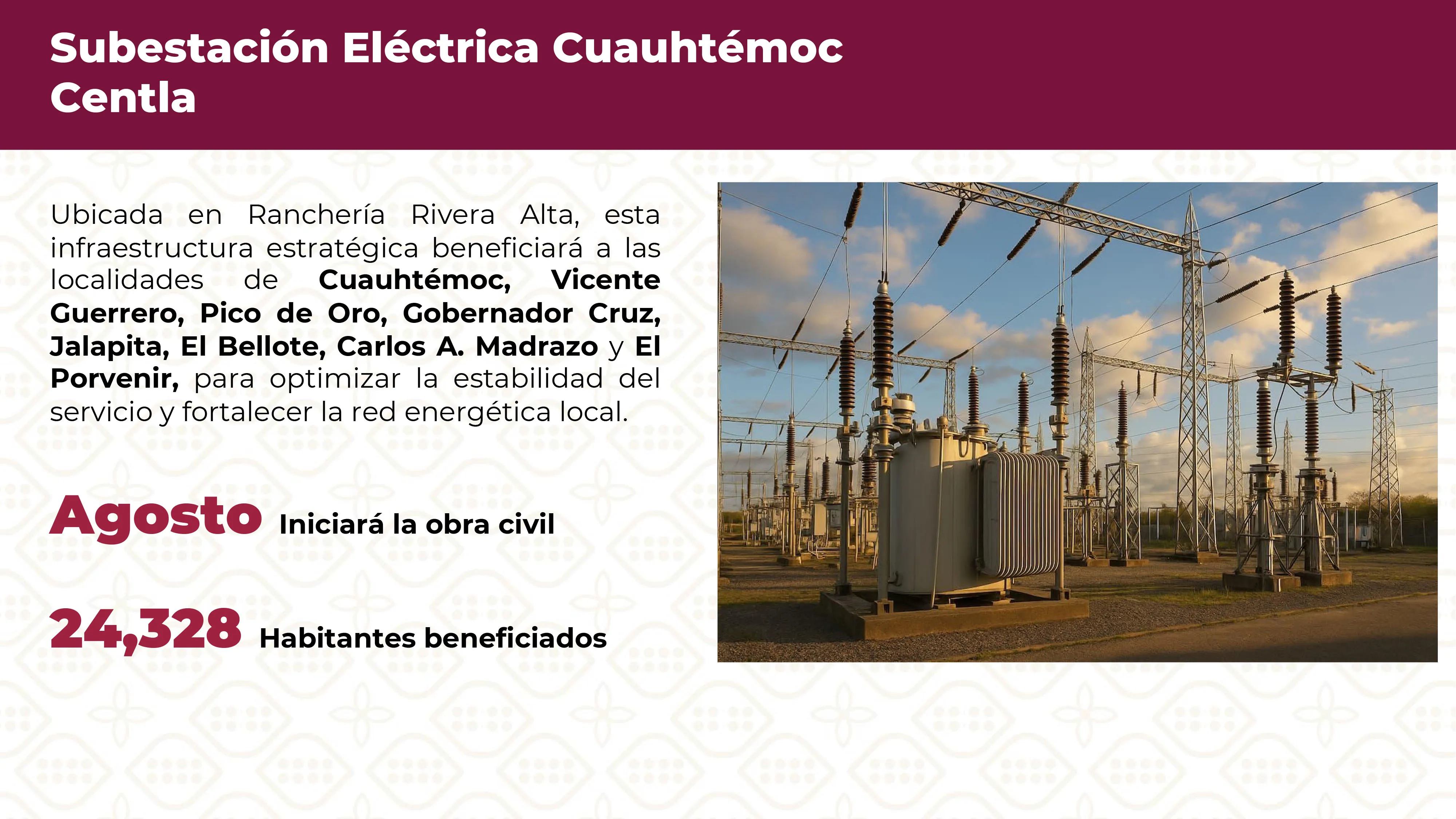 CFE arrancará subestación en Centla el 12 de agosto