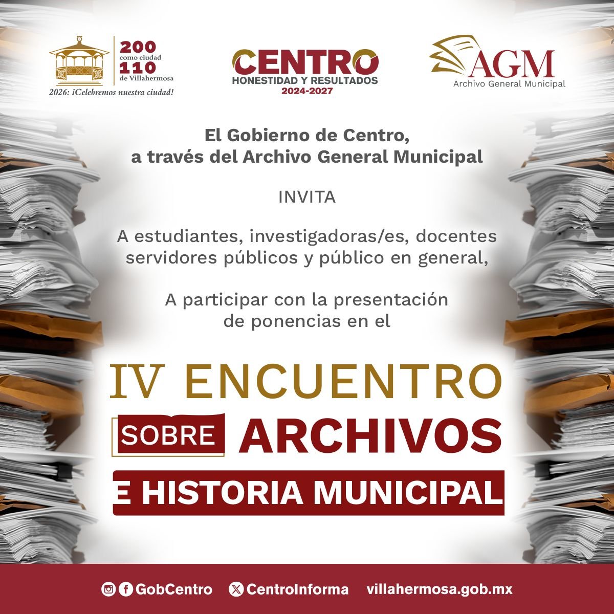 Convoca Centro a participar con ponencias en IV Encuentro sobre Archivo e Historia Municipal