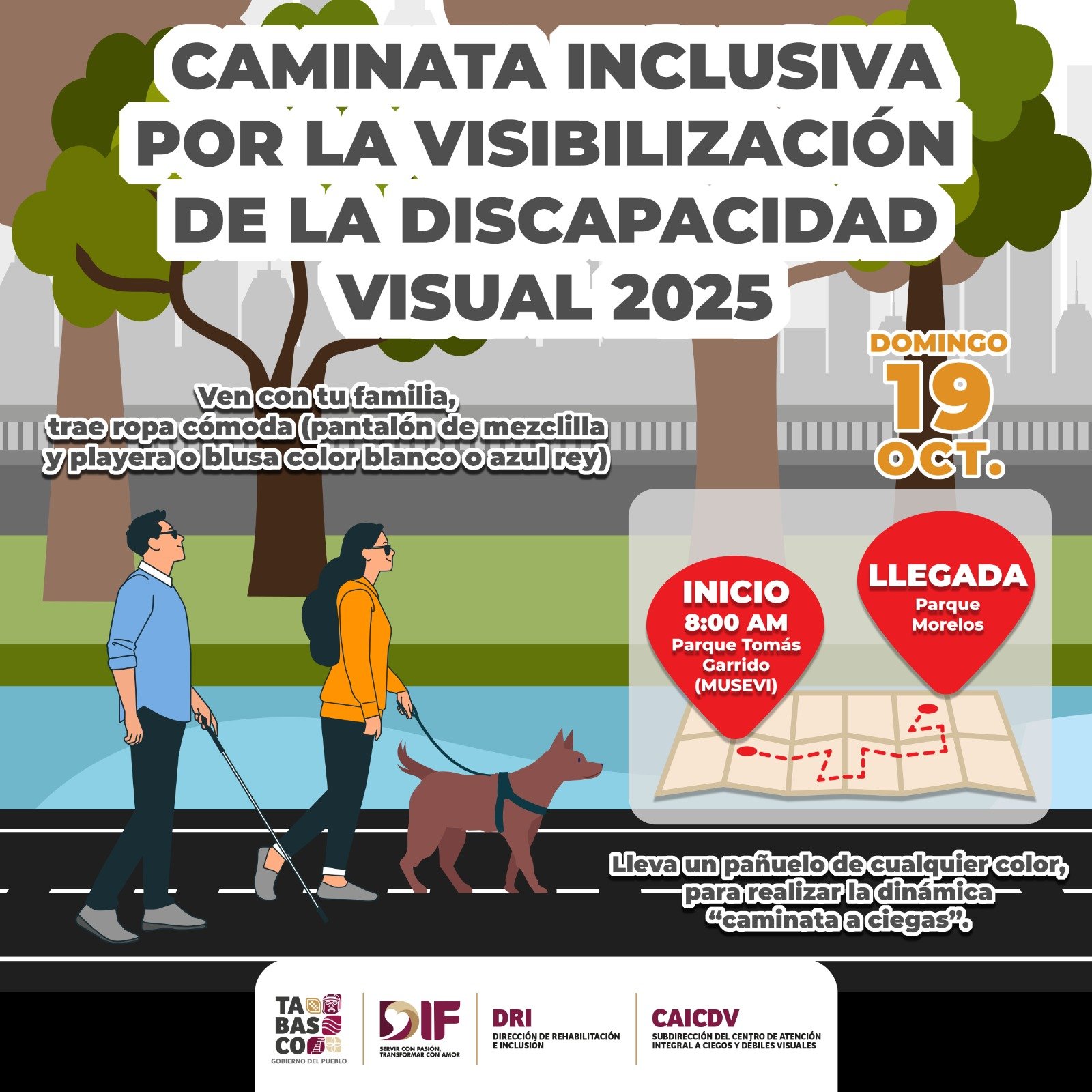 Invita DIF Tabasco a participar en Caminata Inclusiva por la Discapacidad Visual 2025