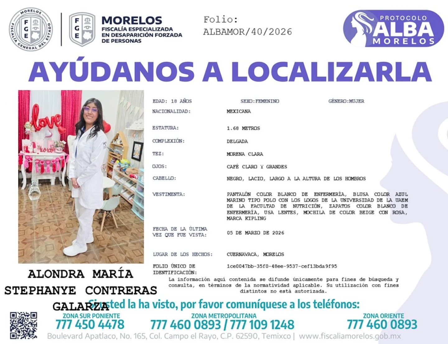 Localizan con vida a estudiante de la UAEM reportada como desaparecida