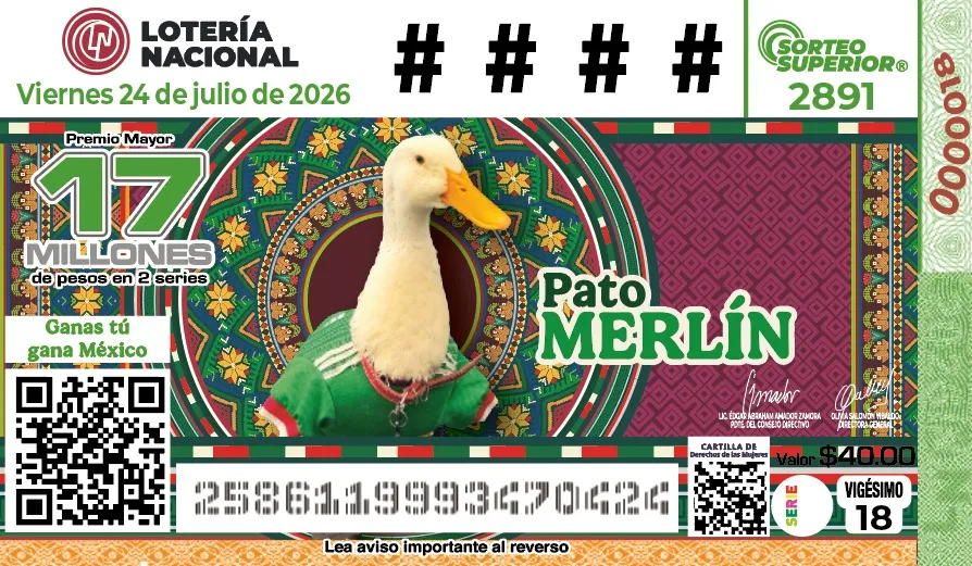Lanzan billete de Lotería Nacional dedicado al Pato Merlín