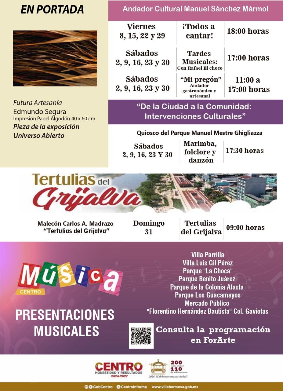 Agenda cultural mayo 2026 en Centro: actividades gratis en Villahermosa