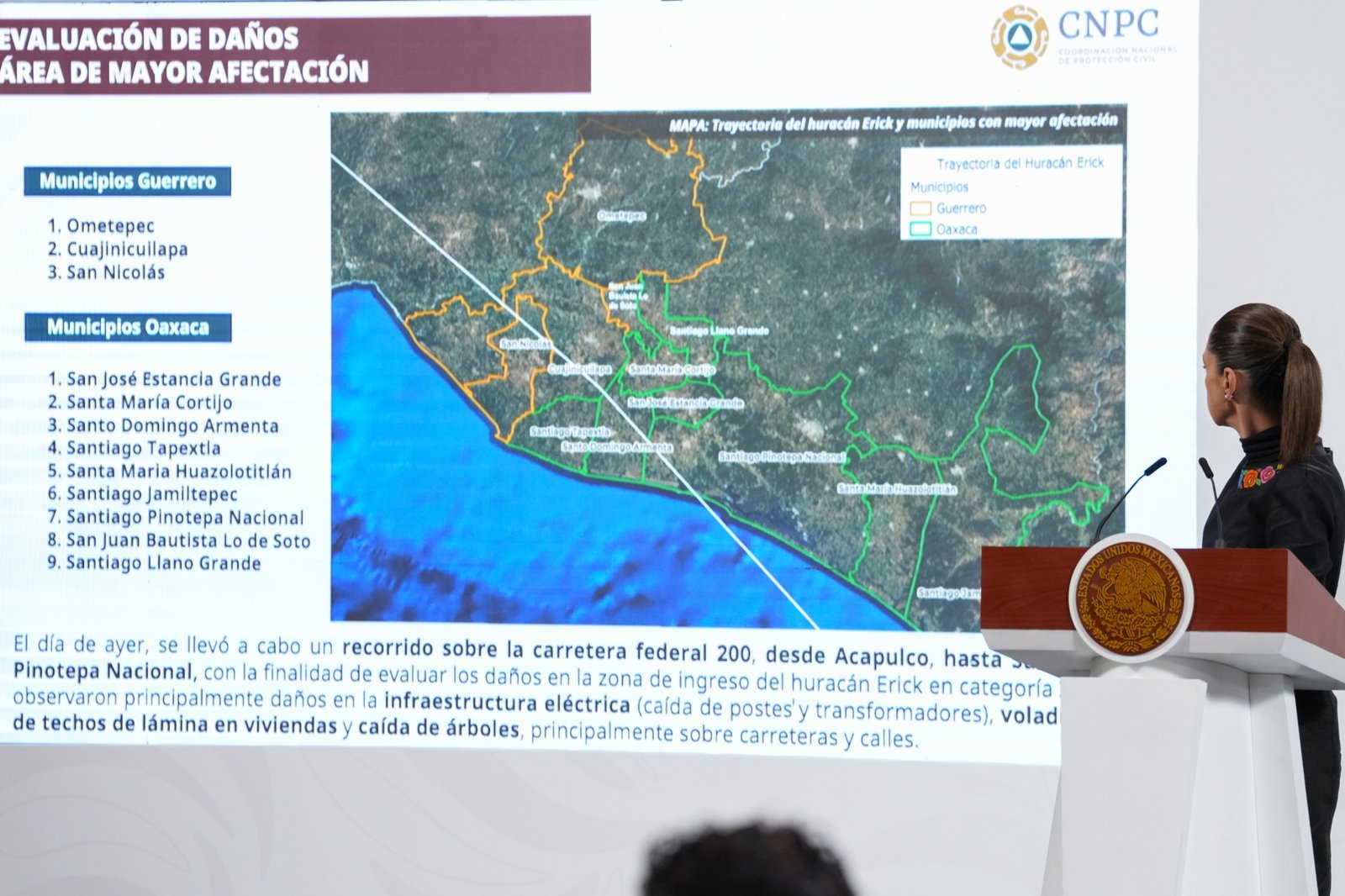 Claudia Sheinbaum coordina respuesta por huracán Erick en Oaxaca