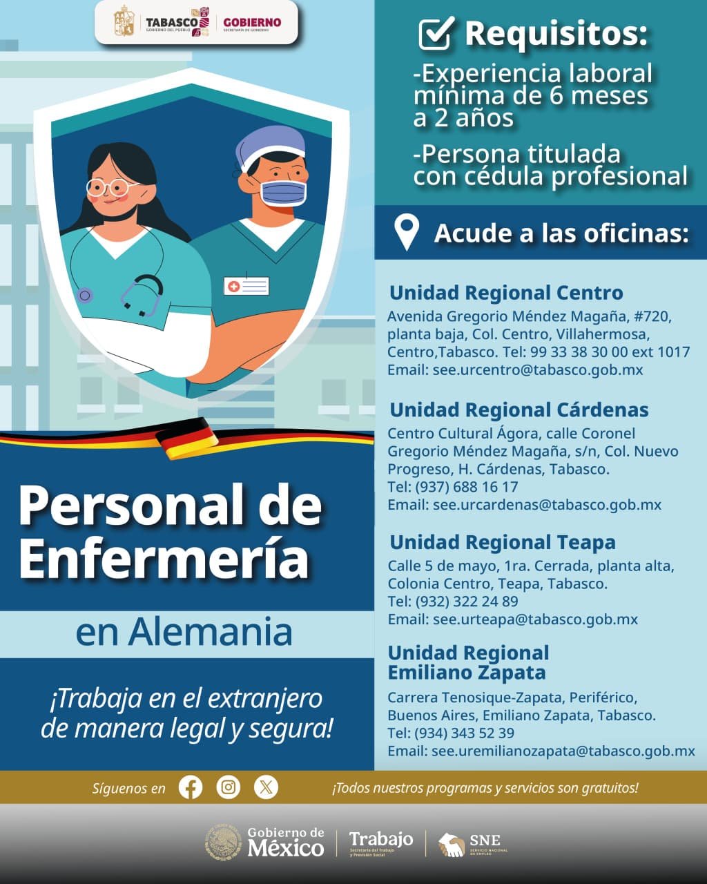 Abren vacantes de enfermería en Alemania para tabasqueños