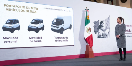 Se luce Sheinbaum, presenta Olinia, armadora de mini vehículos eléctricos