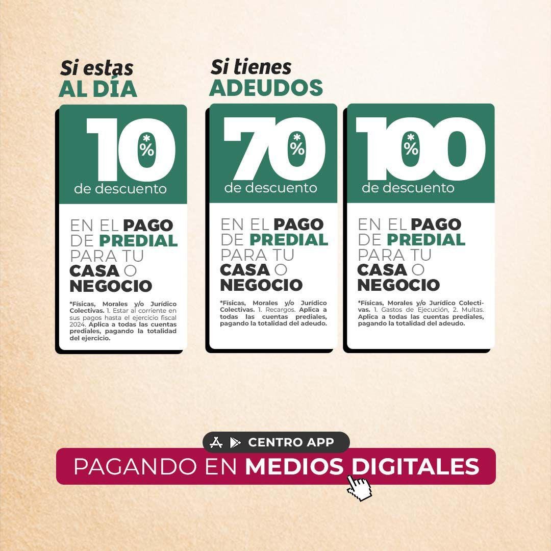 Ofrece Centro incentivos en predial, agua y licencias de funcionamiento por el Buen Fin